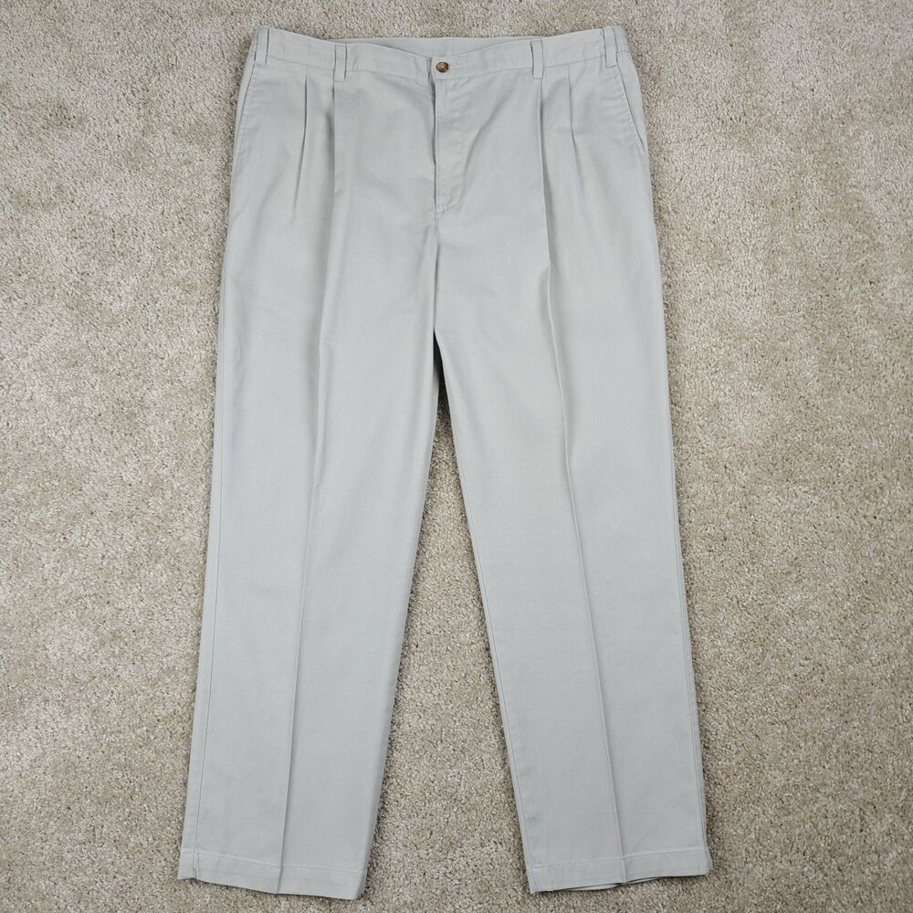 Flyers Pleated Pants Men's 42x30 Cream Straight Leg Trousers Elastic Waist